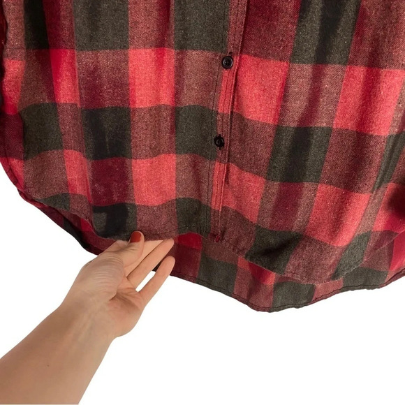 The Doors Band Flannel Shirt Mens Large - XL Unisex Bleached Buffalo Plaid Red - Picture 7 of 15